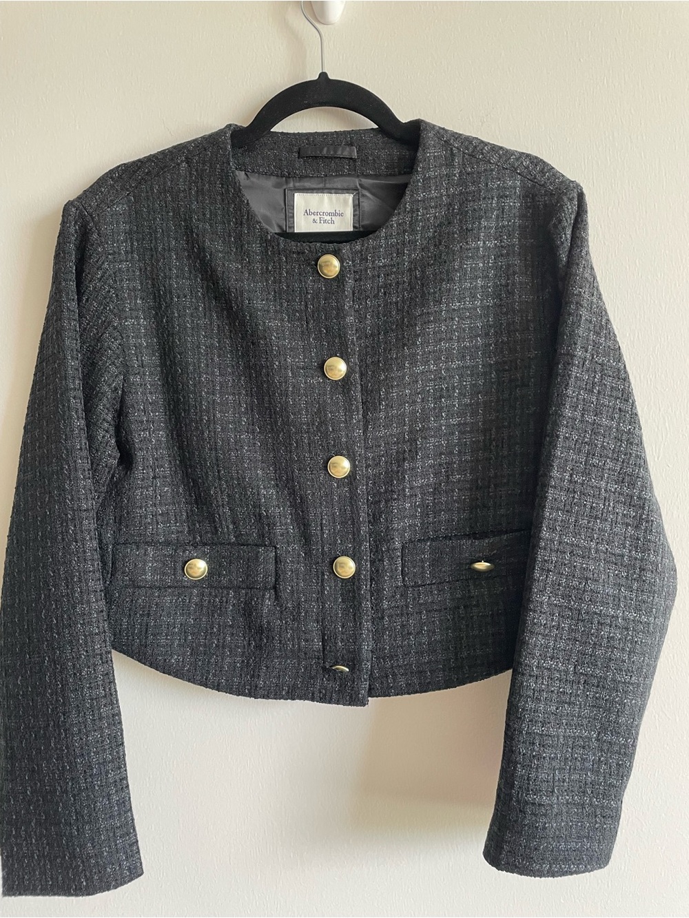 Abercrombie & Fitch Collarless Cropped Boucle Jacket Professional Classic S